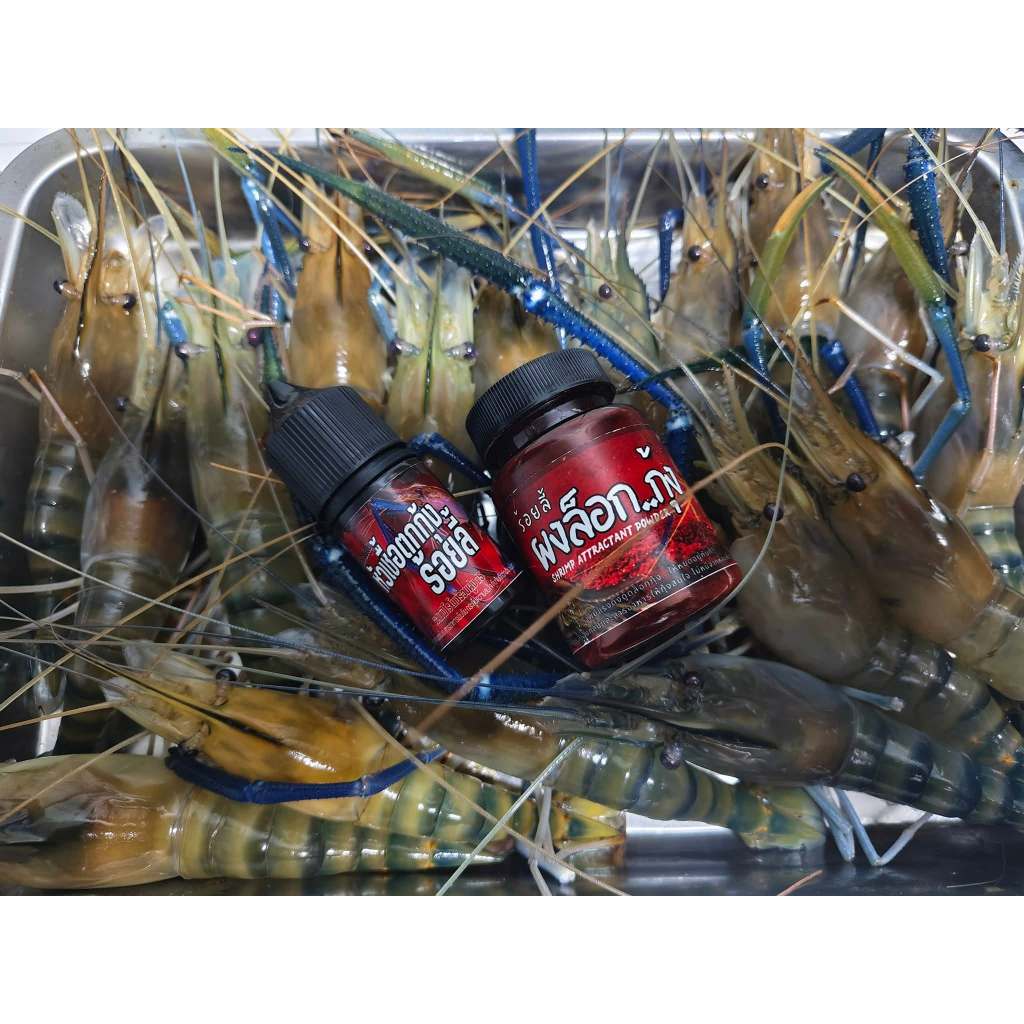 ผงล็อกกุ้งร้อยลี้ หัวเชื้อตกกุ้ง หัวเชื้อสูตรสร้างหลุมอาหาร กุ้งเข้าไม่หนี สำหรับกุ้งบ่อปูน